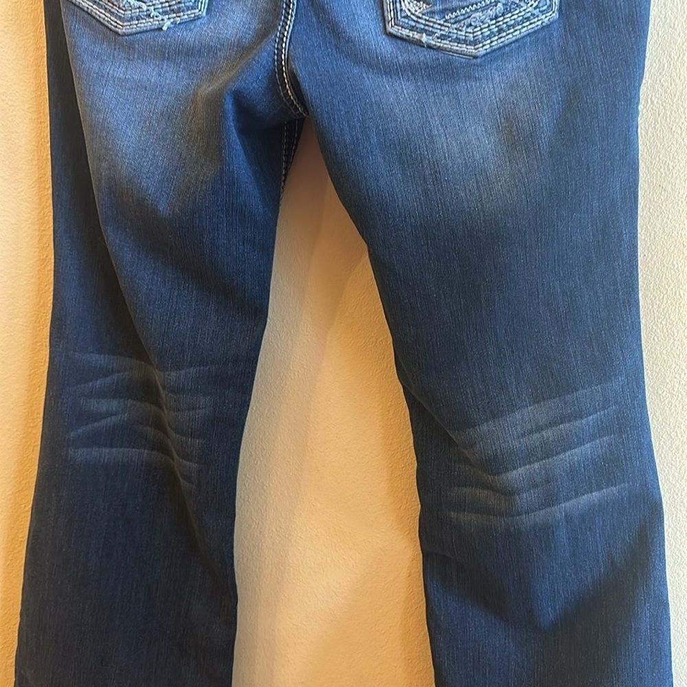 Maurices Jeans Size 13/14 Long Medium To Dark Blue Wash Fading Double Button - Picture 7 of 13
